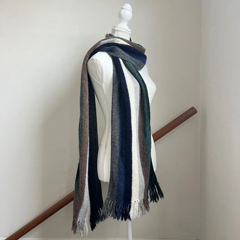 Chunky Extra Long Winter Neck‎ Scarf Fringe Striped Alpaca Knit Cozy Oversized